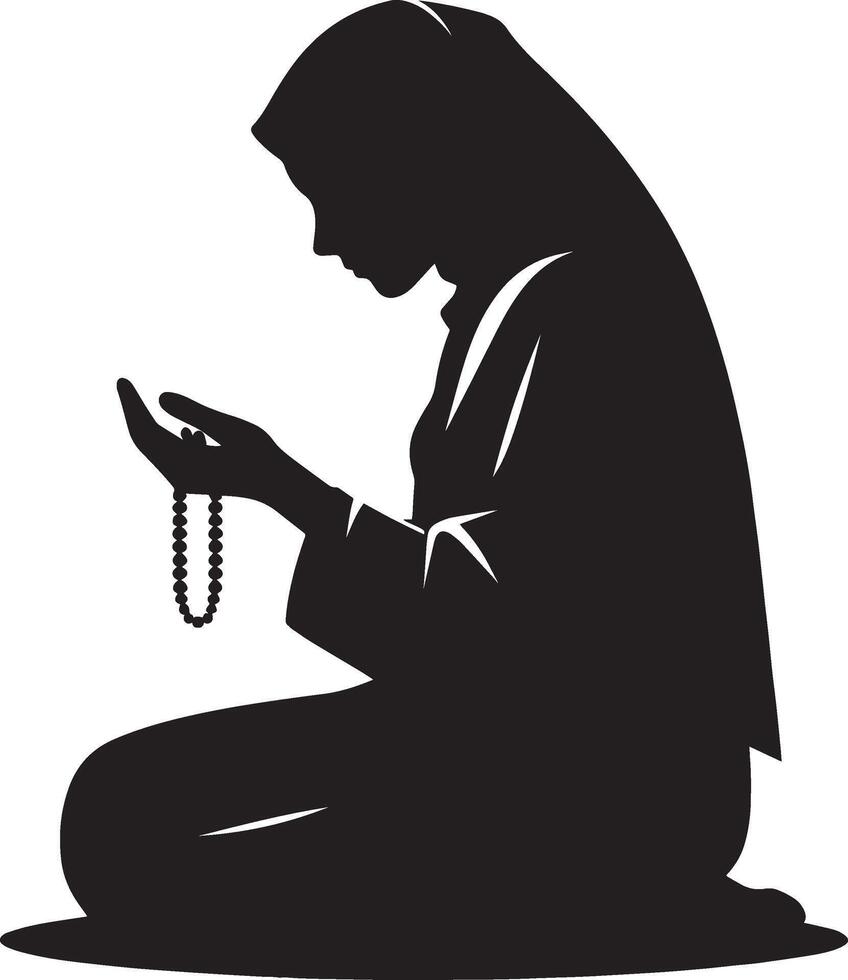 Religious woman in deep supplication silhouette isolated on white background vector
