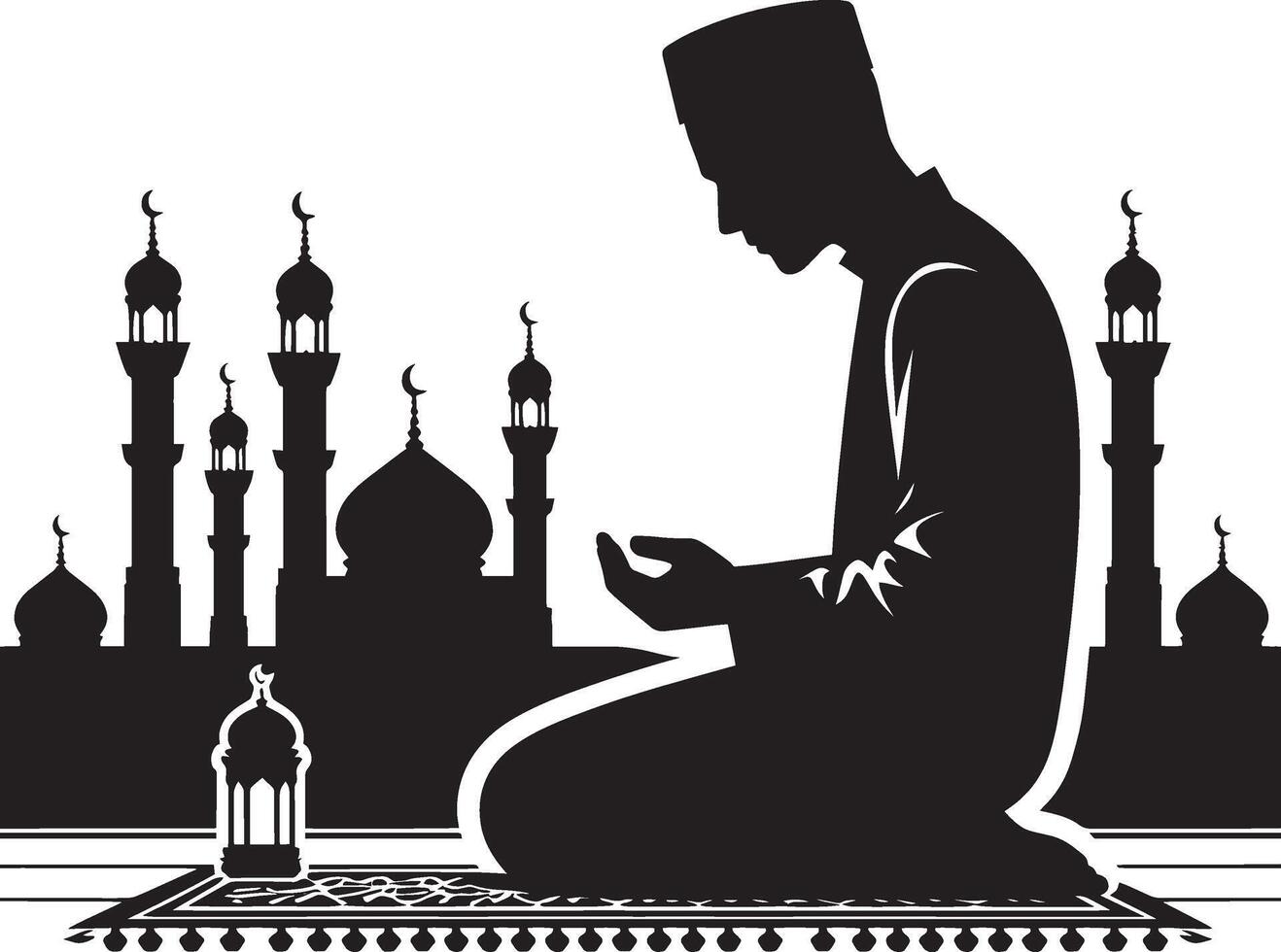 Faithful believer making Dua silhouette design on pure white vector