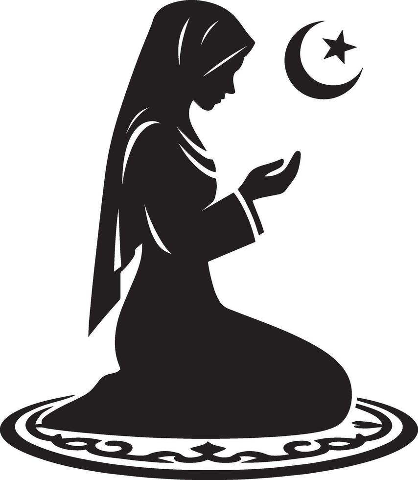 Woman in worship during Ramadan silhouette on a pure white canvas vector