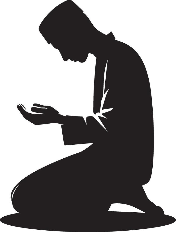 Man in sincere Islamic devotion silhouette on pure white canvas vector