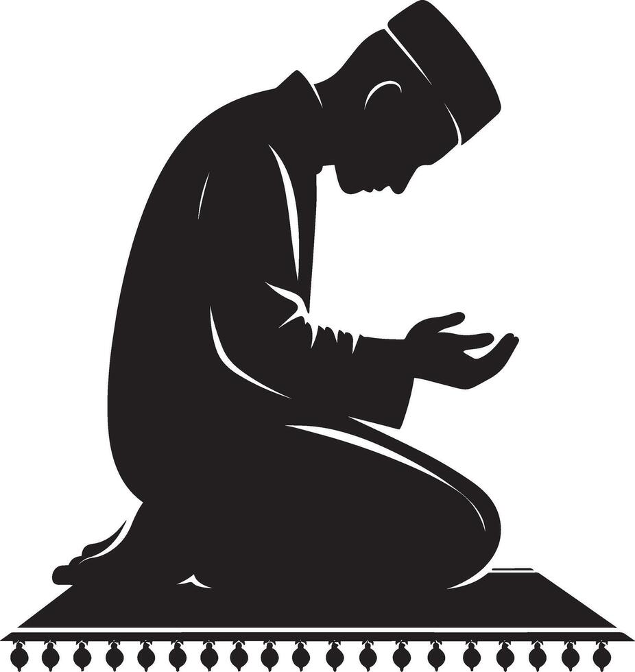 Devout Muslim man in prayer silhouette artwork on white background vector