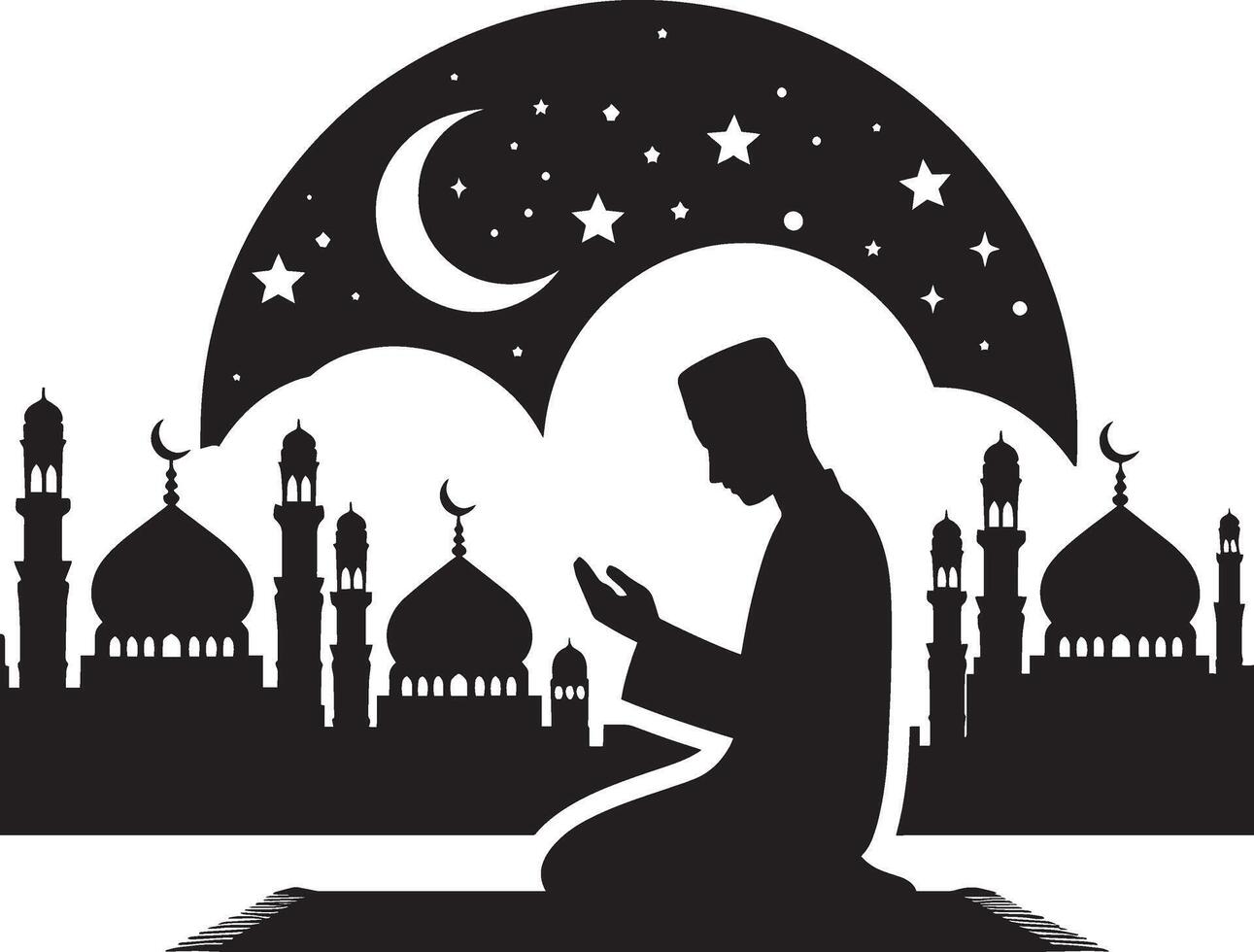 Religious figure in prayer silhouette on a clear white surface vector