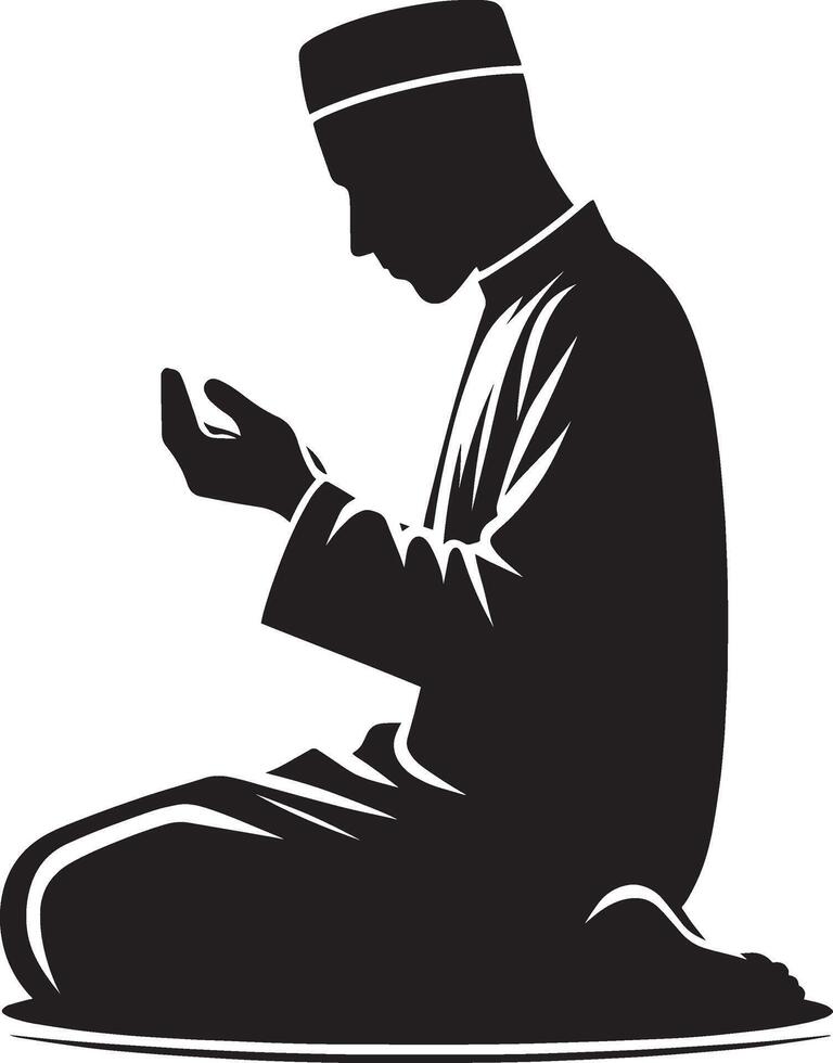 Man in Islamic devotion silhouette illustration isolated on white vector