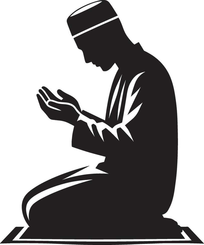 Muslim man in salah pose shadow artwork on a clean white background vector
