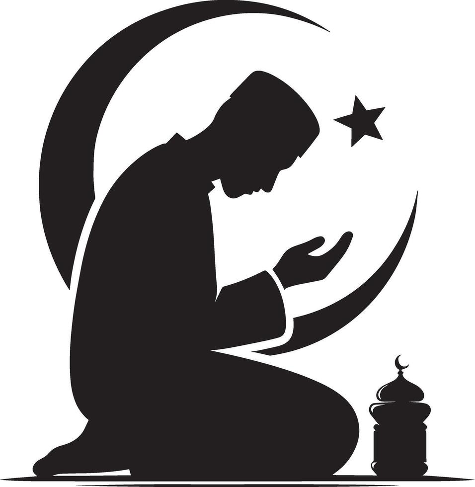 Religious man in devotion during Ramadan silhouette on white vector