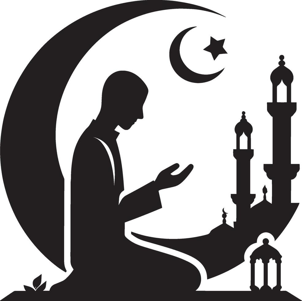 Pious worshiper in prayer pose silhouette on a clean white canvas vector