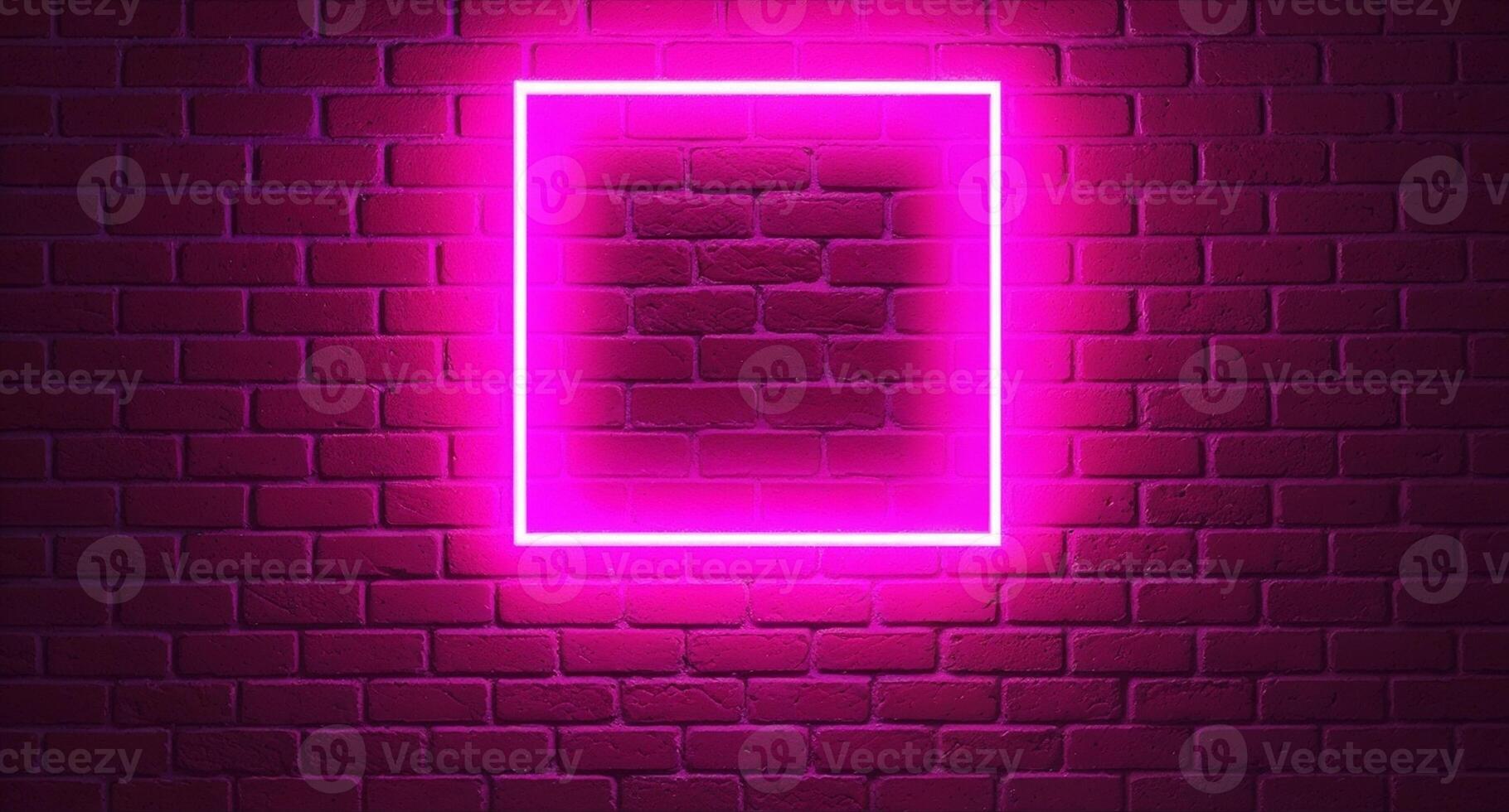 Neon neon square frame on brick wall background photo