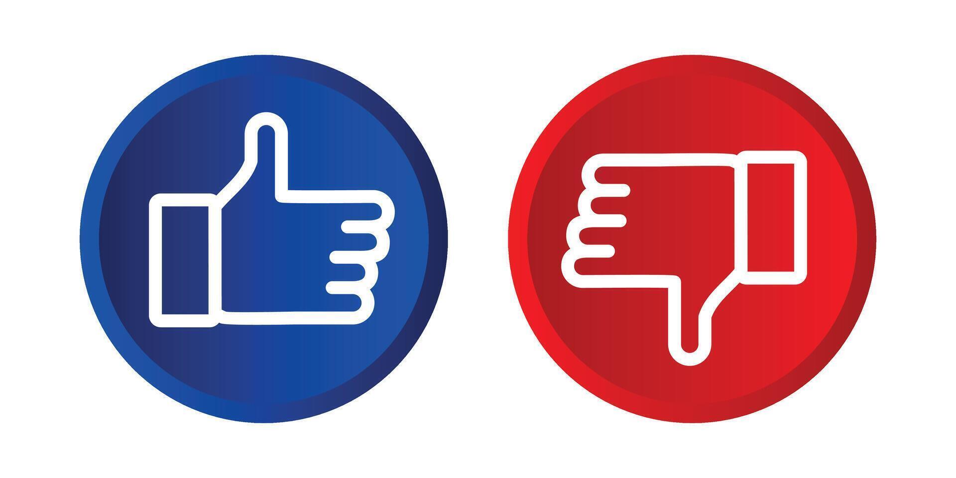 Thumb like or dislike icon with red and blue circles vector