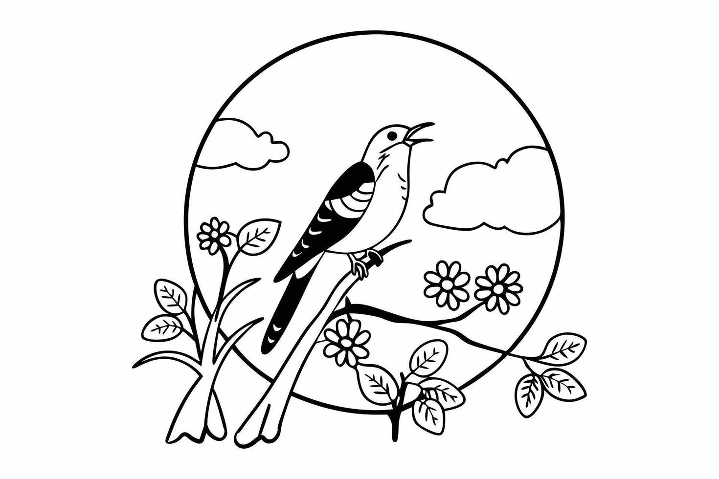 Cuckoo sings in spring round shape black colour vector