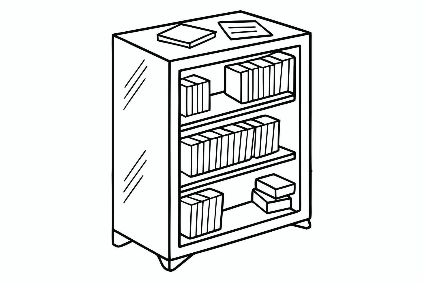 Coloring book page, bookshelf vector