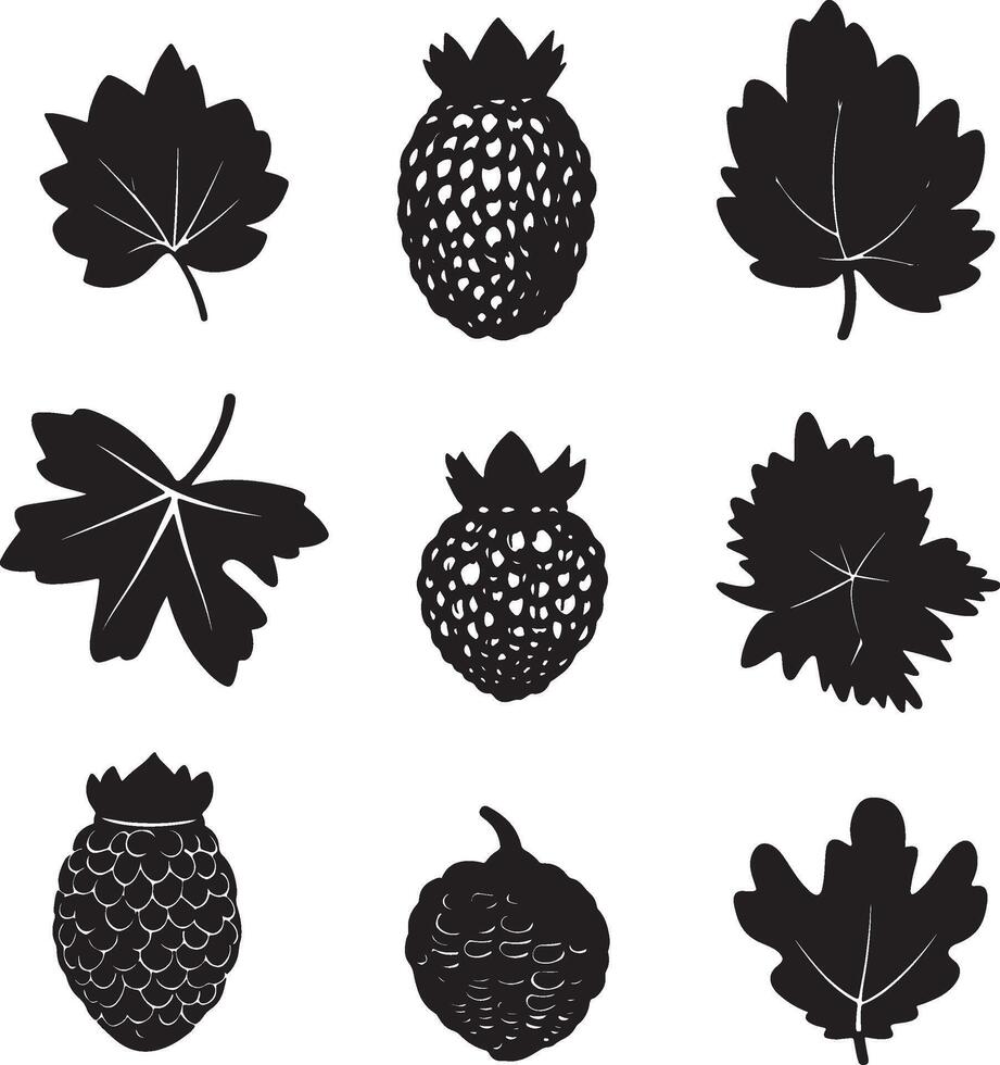 black silhouettes of berries, leaves and berries vector