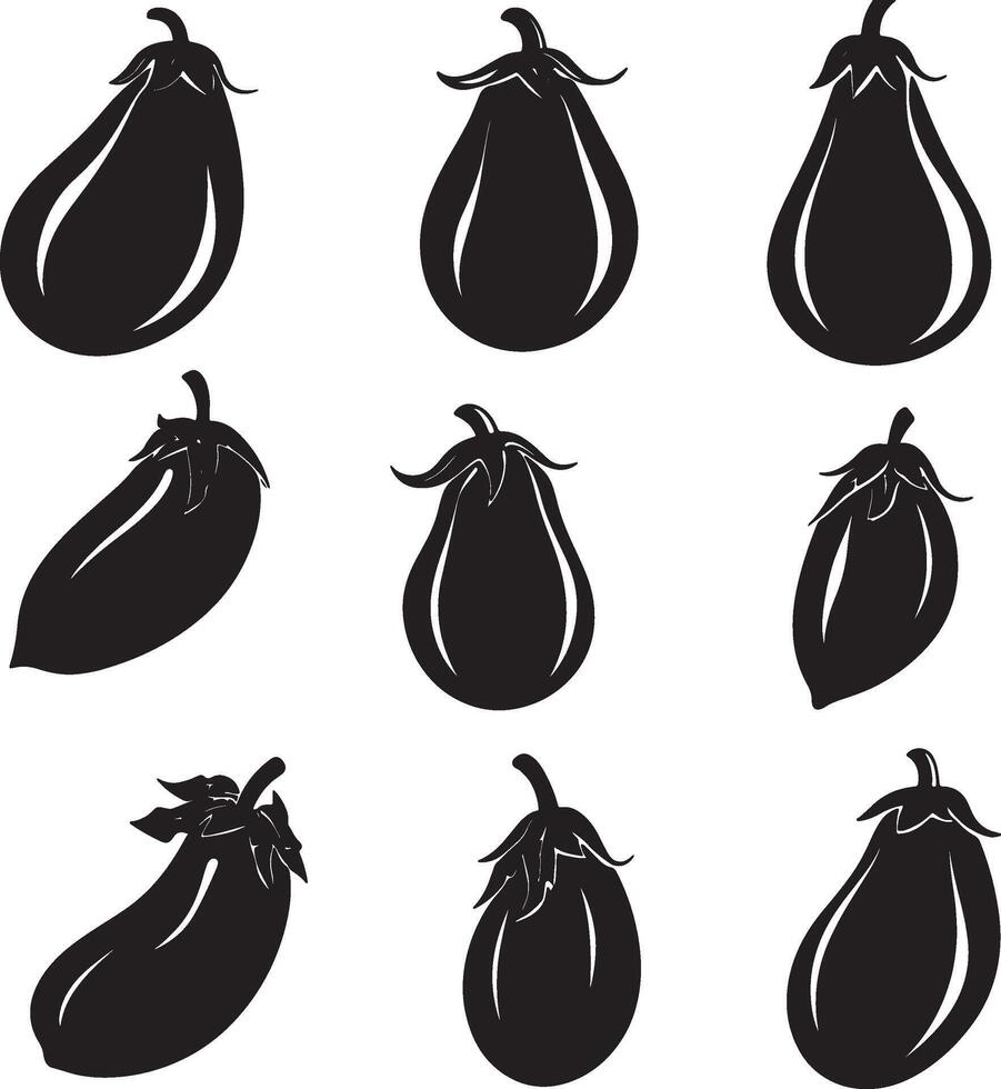 A set of monochrome outlines depicting various eggplant shapes. vector