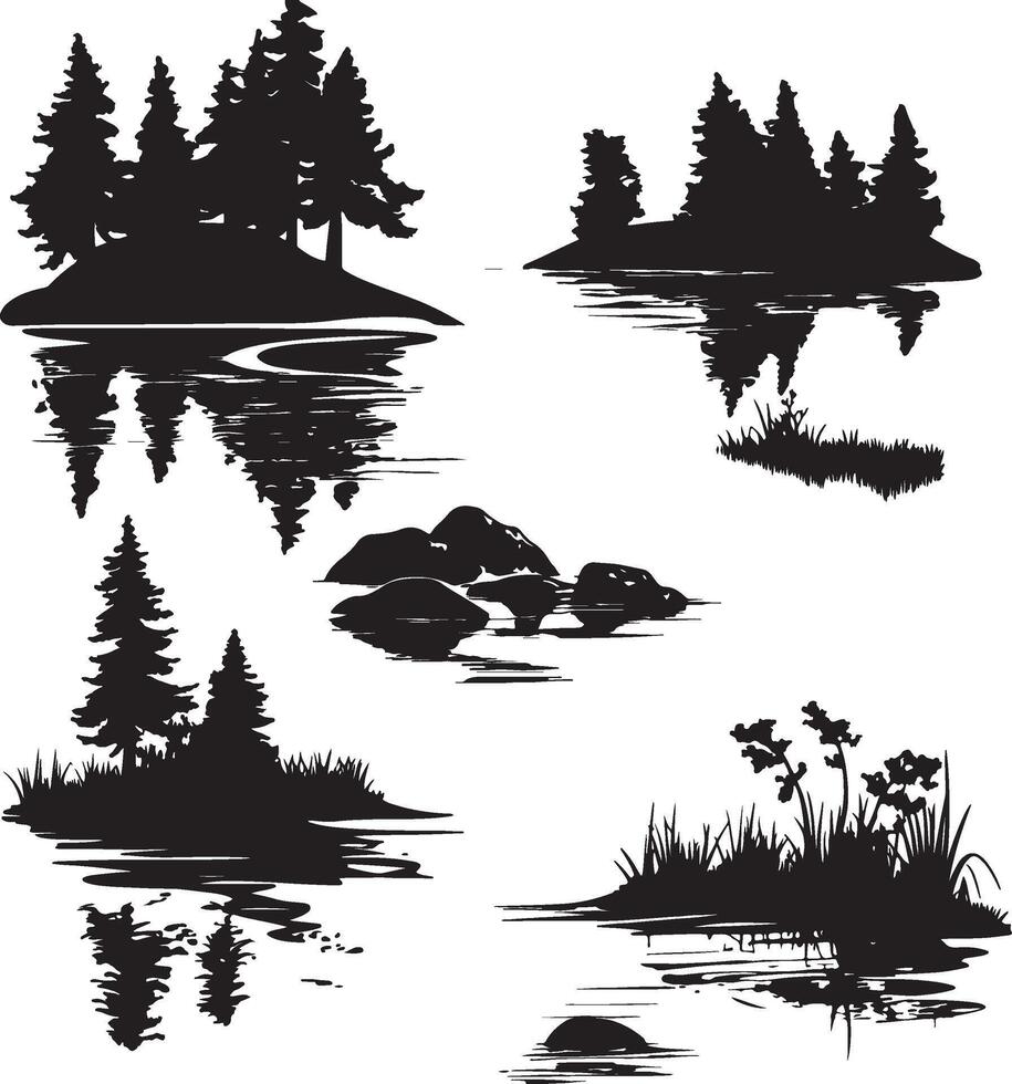silhouettes of trees and water vector