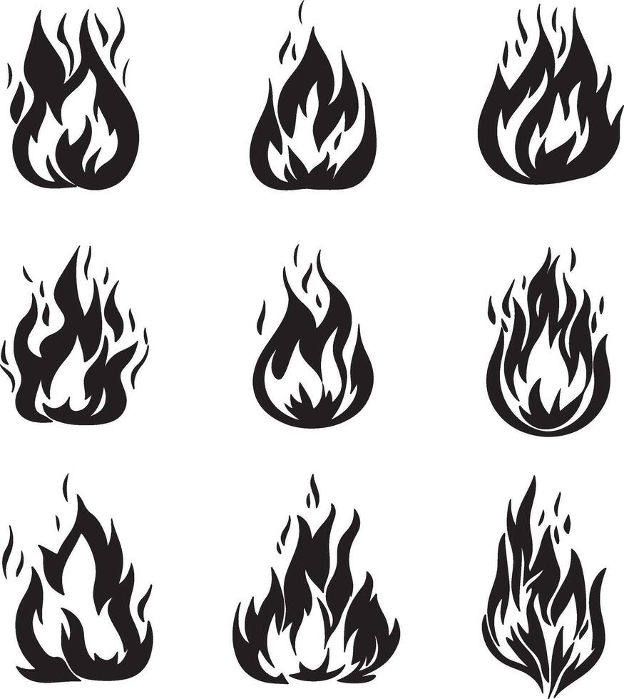 Six different fire flames illustrated together. vector