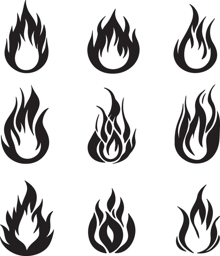 A set of six distinct flame shapes. vector
