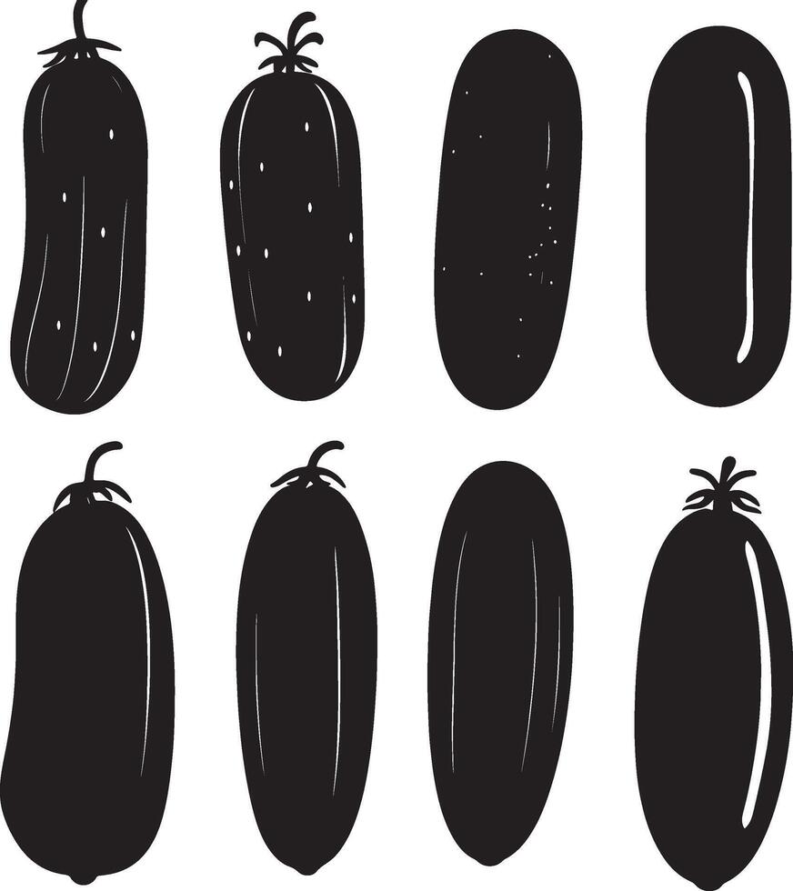 a set of black and white silhouettes of cucumbers vector