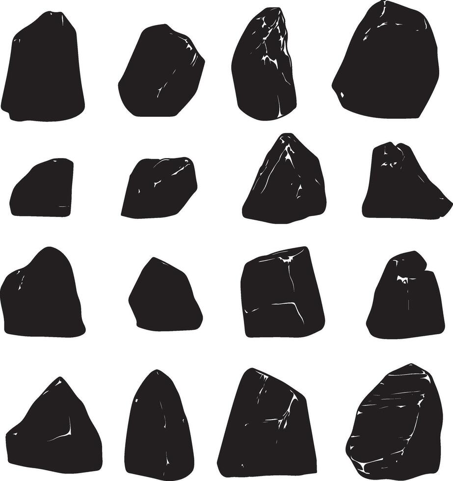 A group of black pebbles against a white surface. vector