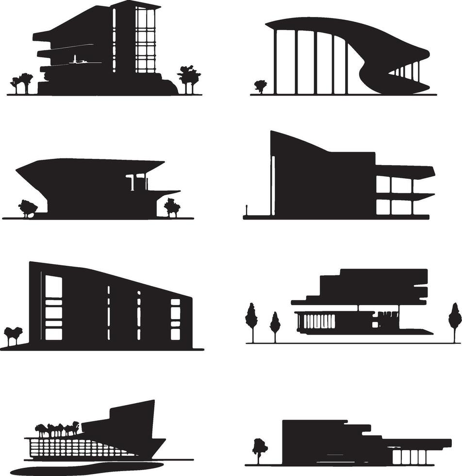 A collection of silhouettes of modern architecture in format. vector