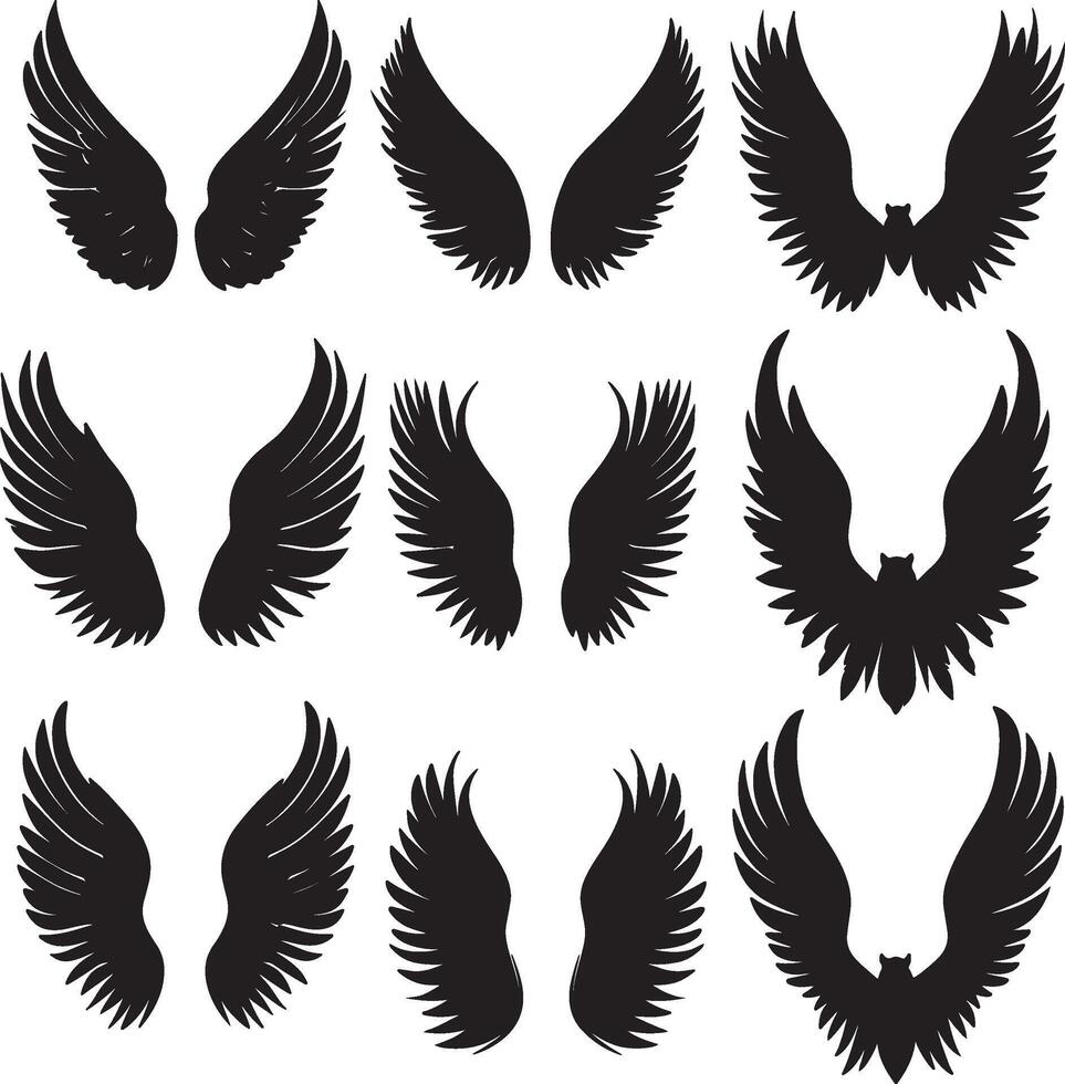 a set of black wings with different shapes vector