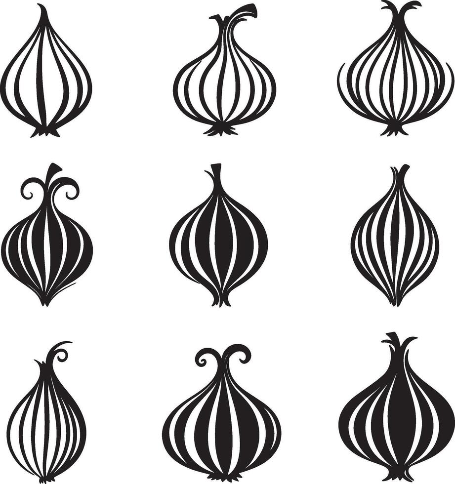 a set of black and white onion icons vector