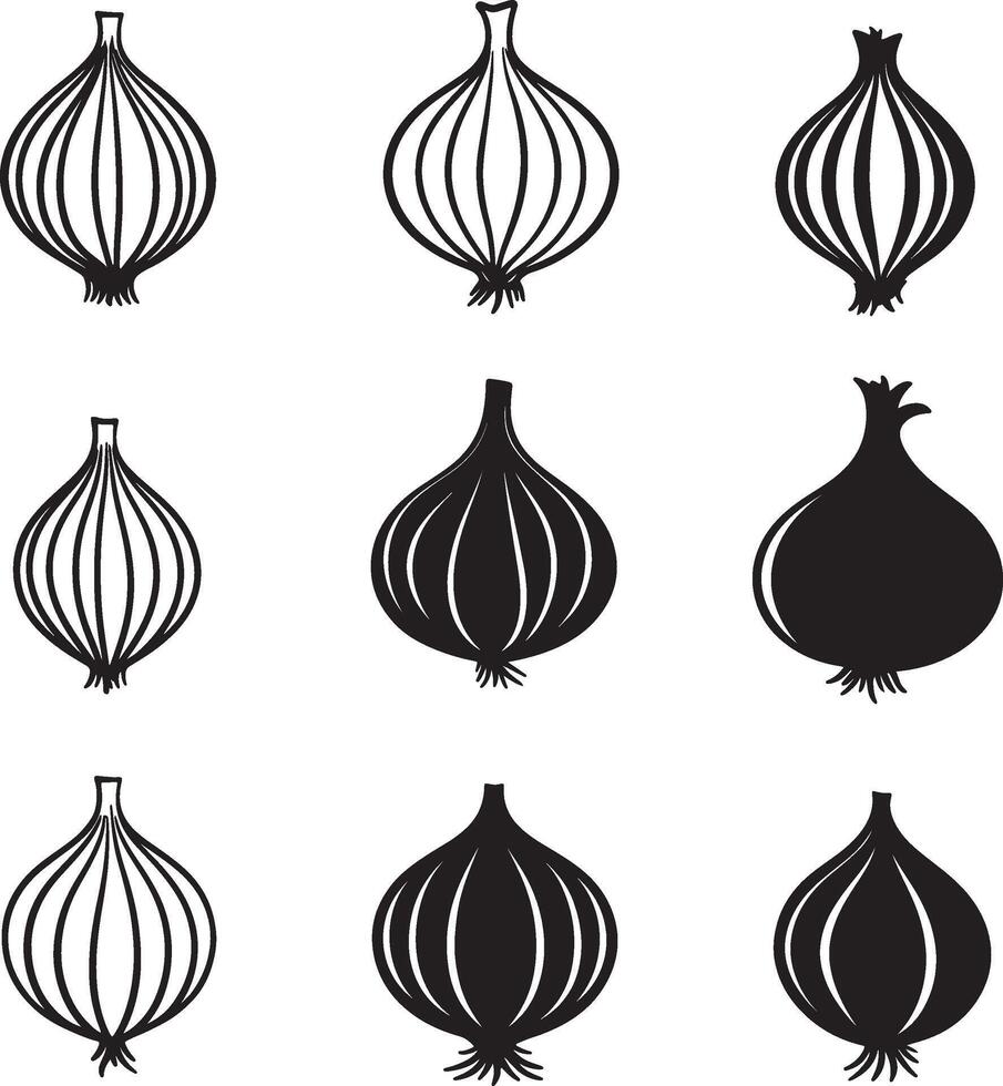 an onion icon set on a white background vector