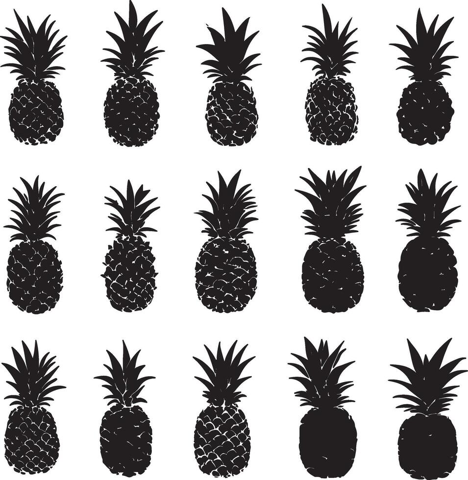 pineapple silhouette illustration set vector