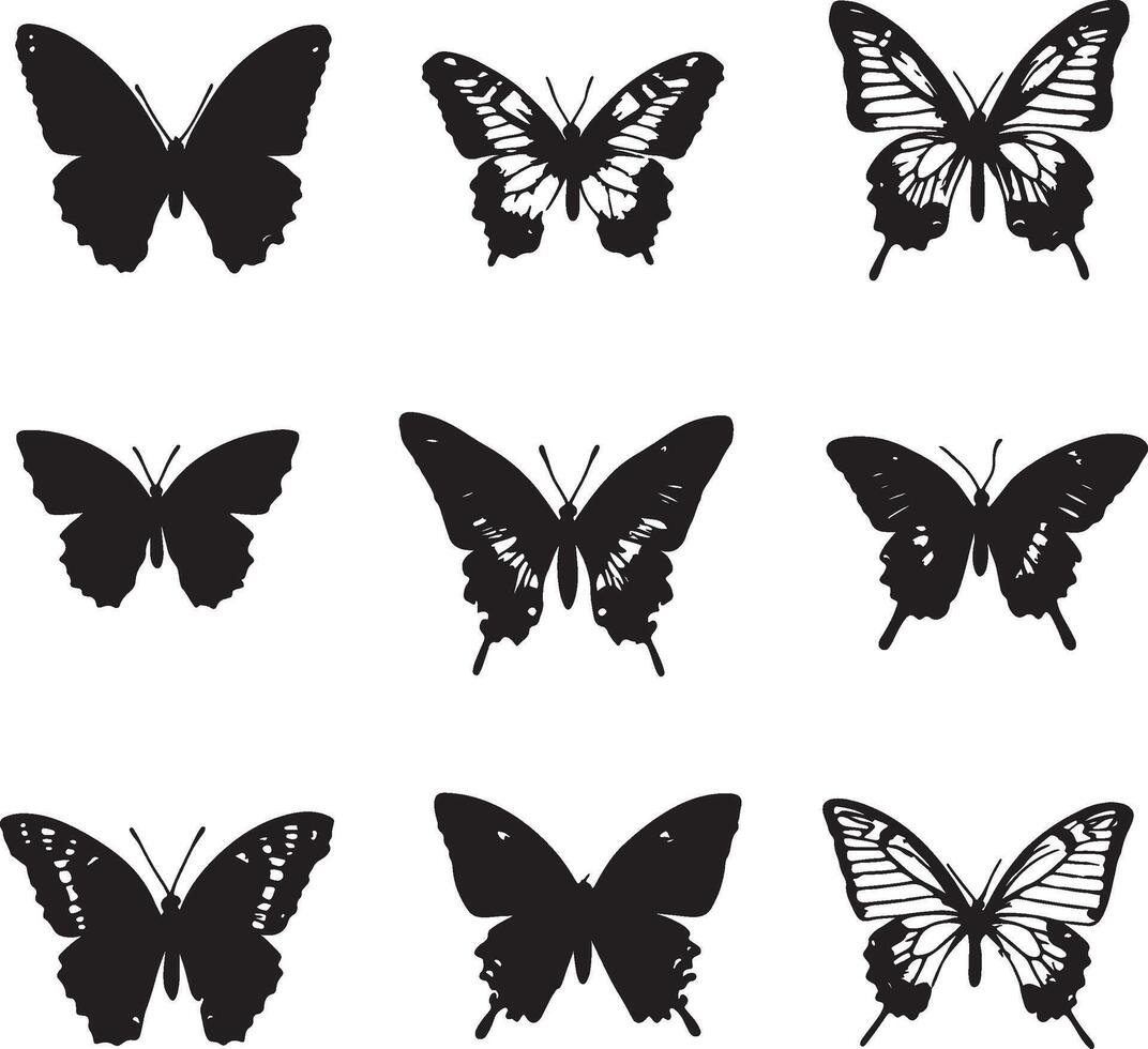 butterflies silhouettes set of six different types of butterflies vector