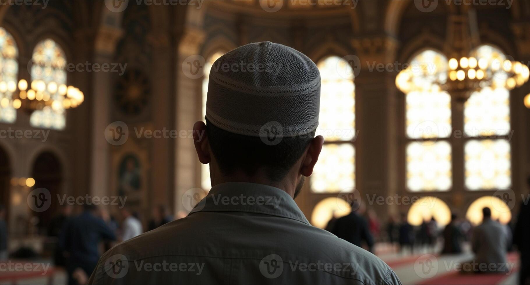 A man wearing a hat in a mosque photo