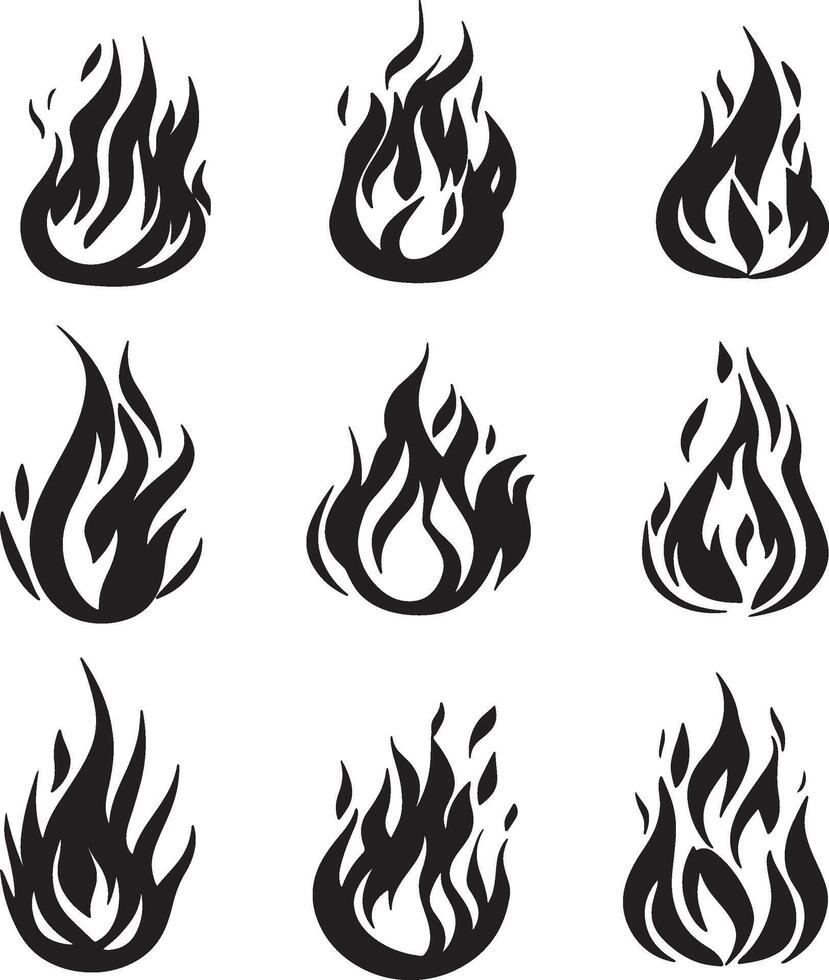 a set of six different fire flames vector