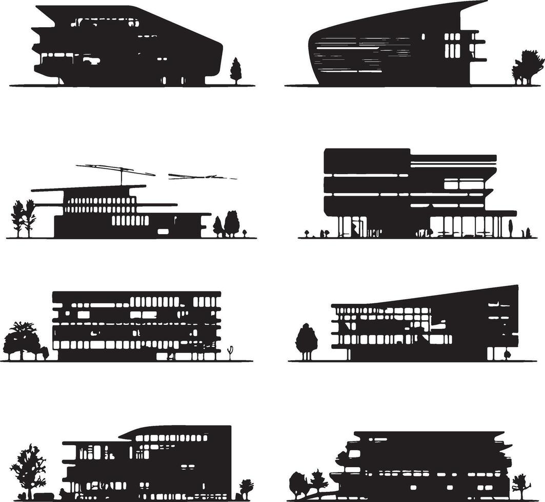 silhouettes of modern buildings in different stages of construction vector