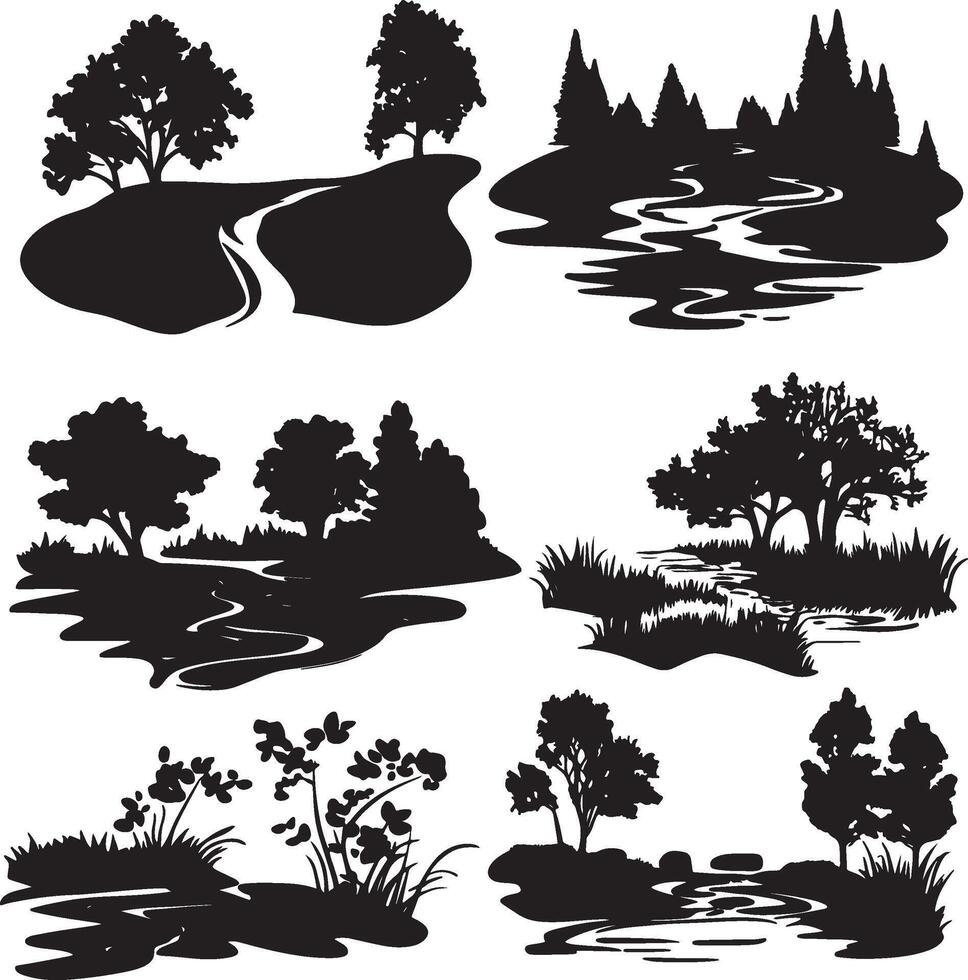 A group of silhouetted grasses and botanical shapes. vector