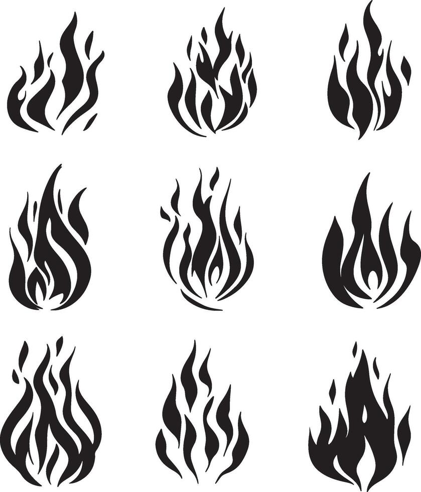 A compilation of six various fire flame graphics. vector