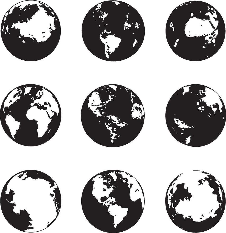 A set of black and white globe icons. vector