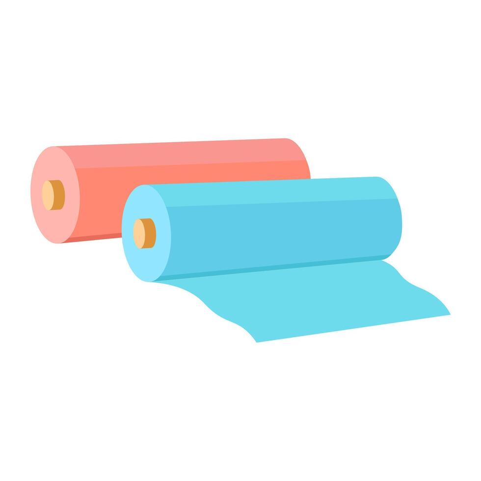 Two rolls of fabric in pink and blue, ideal for sewing projects, craft supplies, or textile backgrounds in design works. vector