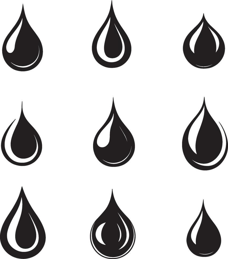 water drops icon set, black and white illustration vector