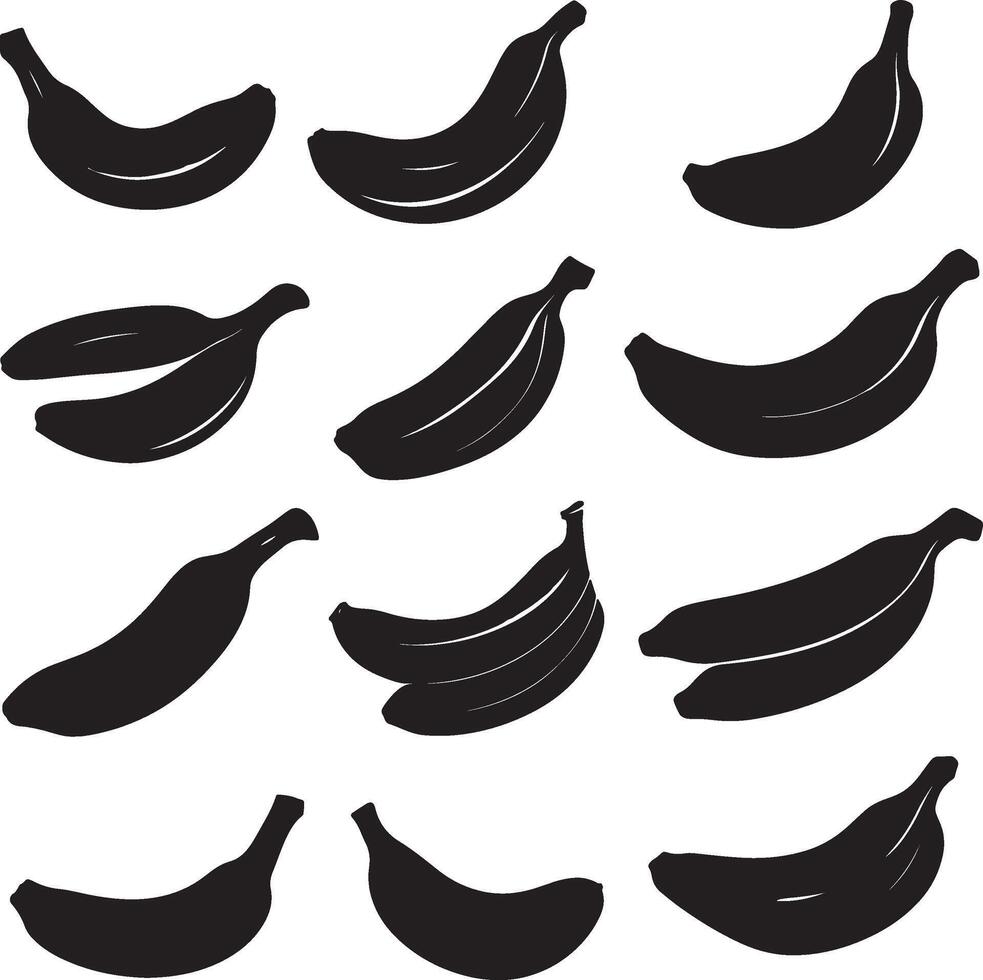 a set of black silhouettes of bananas vector