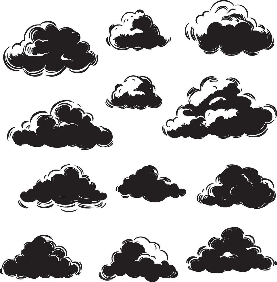 A collection of black cloud illustrations. vector