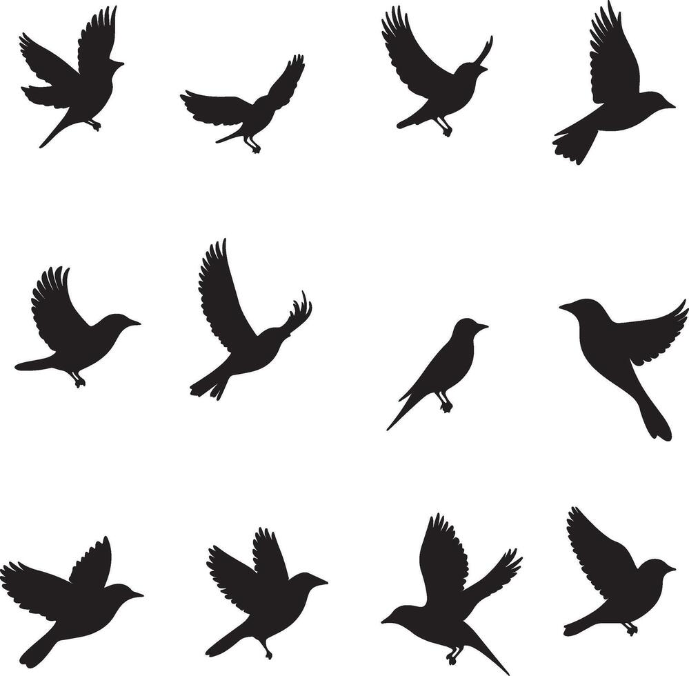 a set of silhouettes of birds flying in the air vector