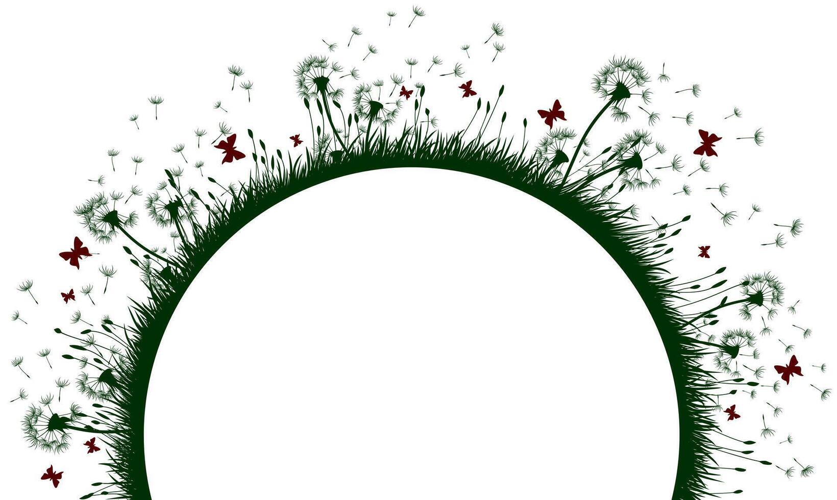 Frame with dandelions and butterflies. vector