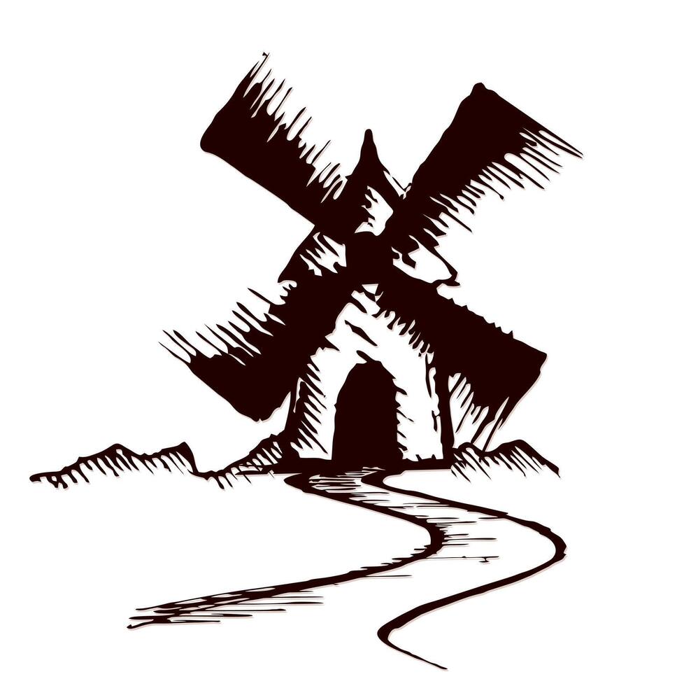 Sketch of old mill. vector