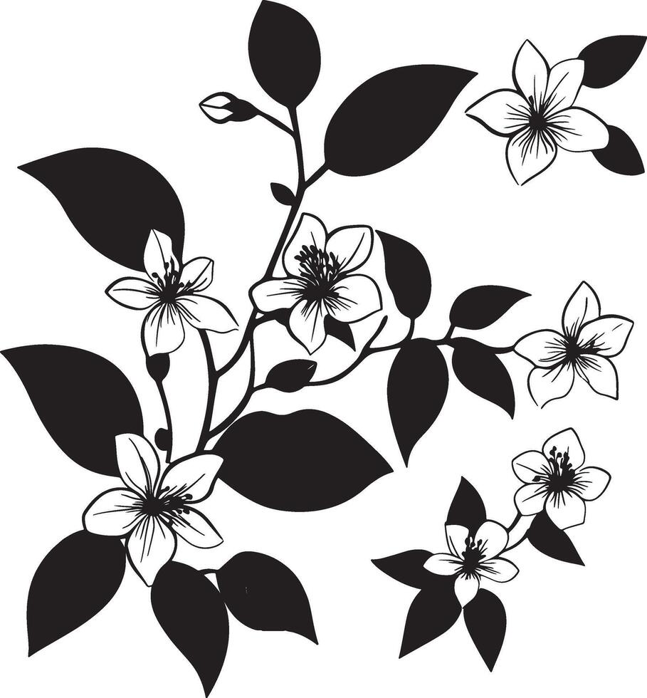 black and white flowers on a branch vector
