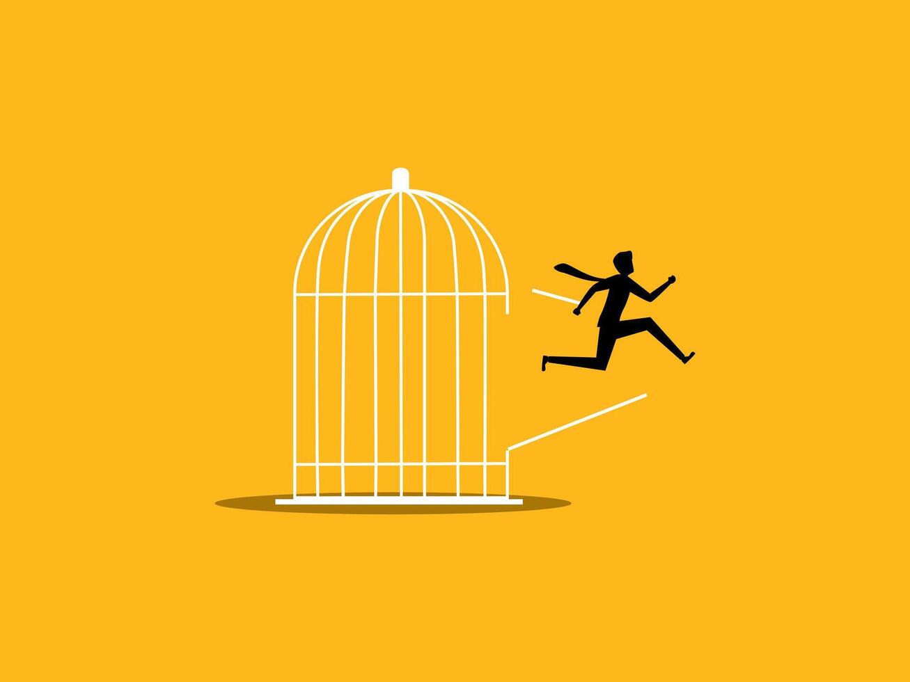 Want freedom, Businessman jumps out of cage and breaks cage to escape vector