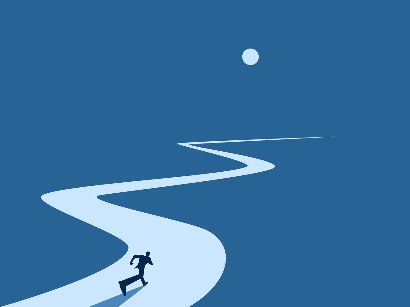 Endurance in a career path, Long term investment, Businessman running on a long and winding path vector