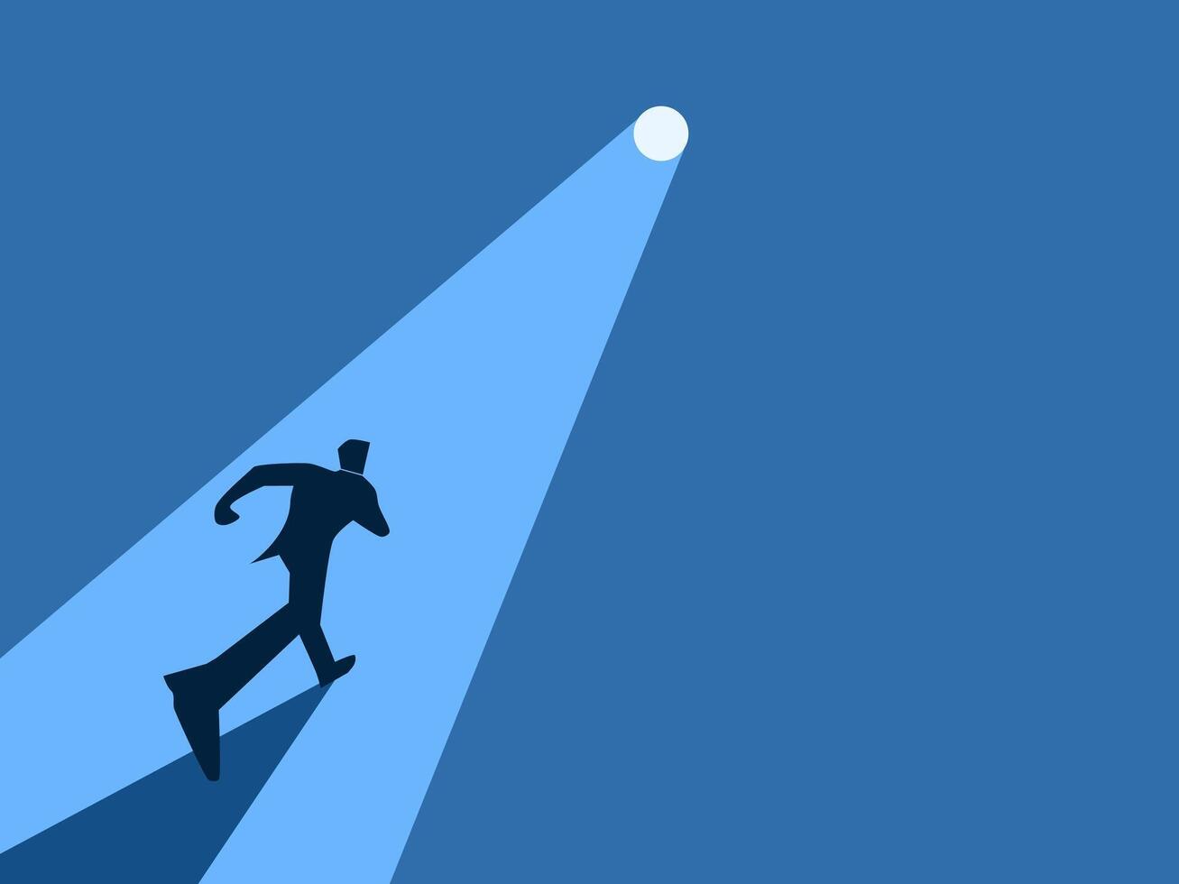 Businessman running along the hole that shines light vector