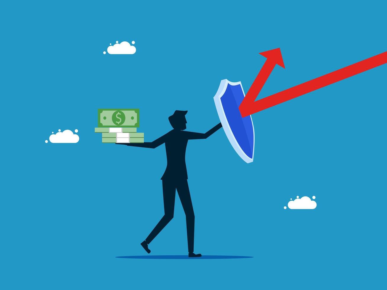 man holding shield and money up arrow vector