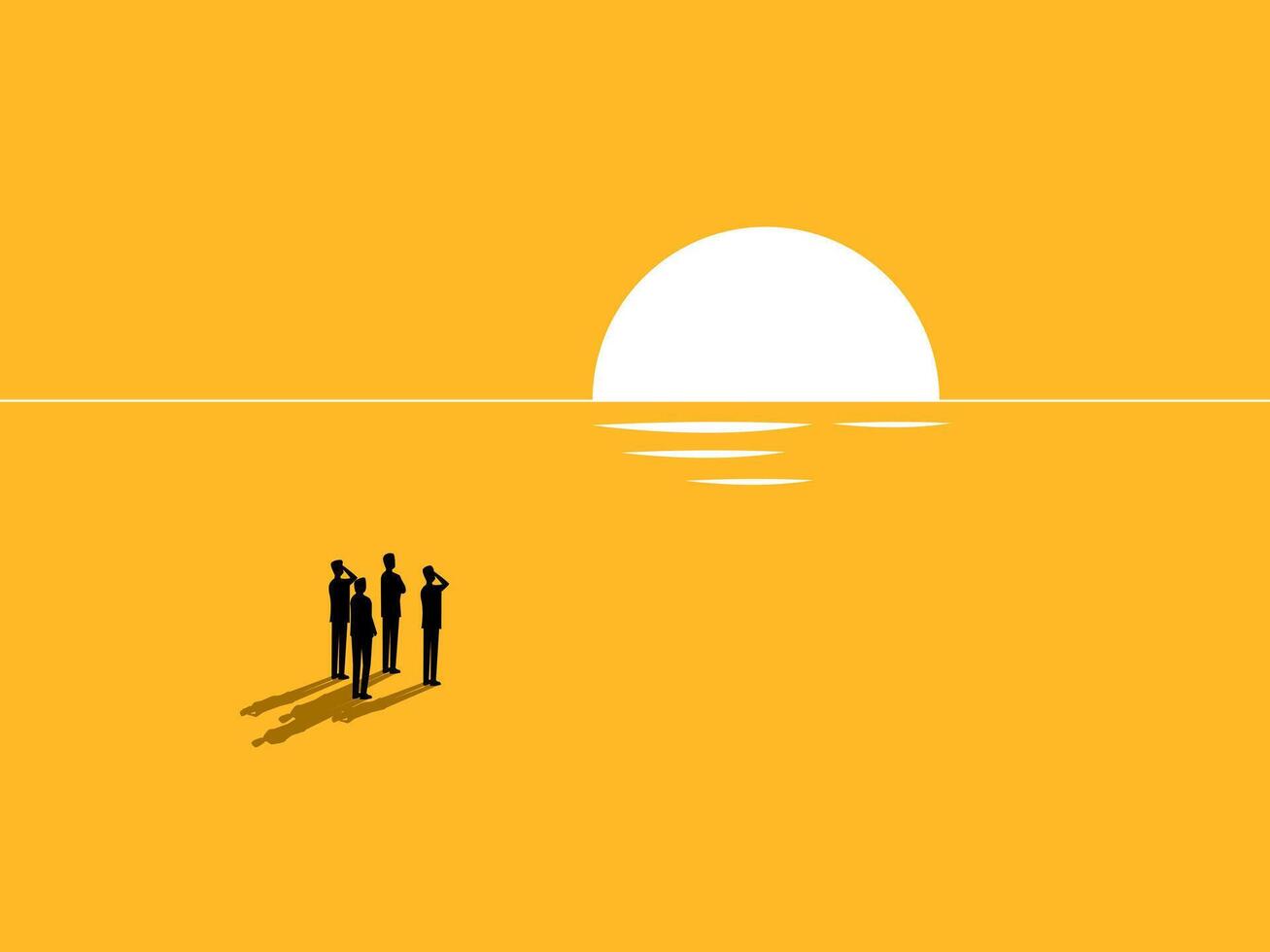 Business is in decline, Team of businessmen watching the sunset, Business concept. vector