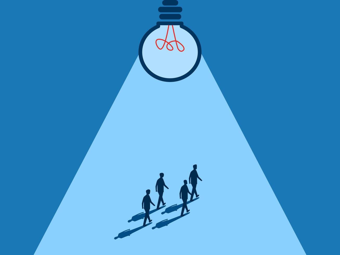 Light guides thoughts, team Businessman and light bulb team vector