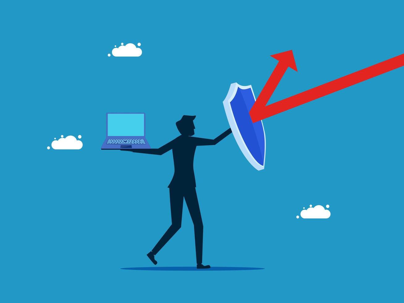 man holding a shield and an arrow pointing up vector