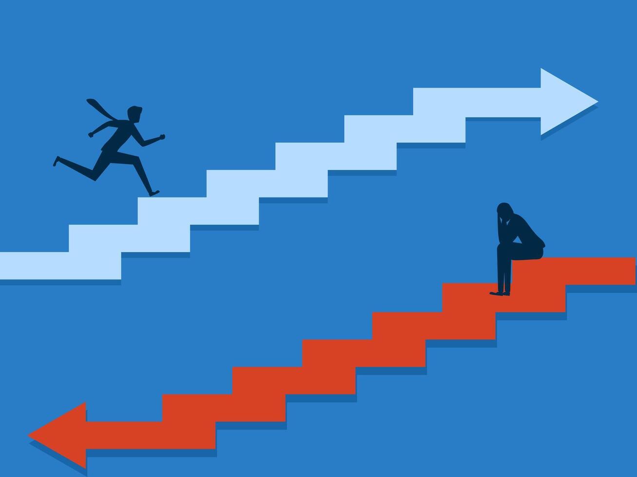 Success and Failure, Two Businessmen on the Ladder vector