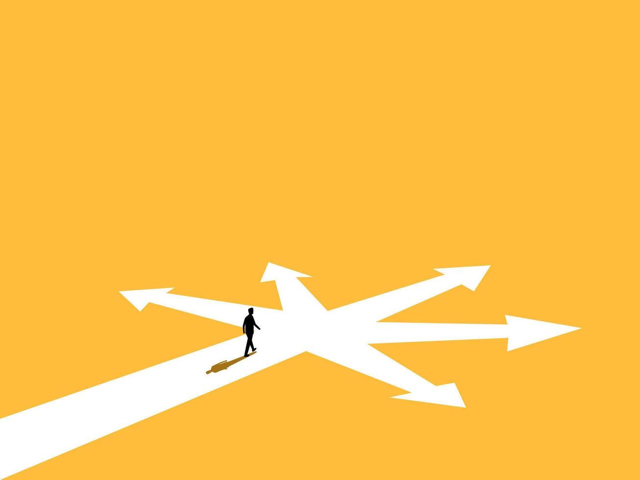 Businessman walking at a crossroads following the arrows vector
